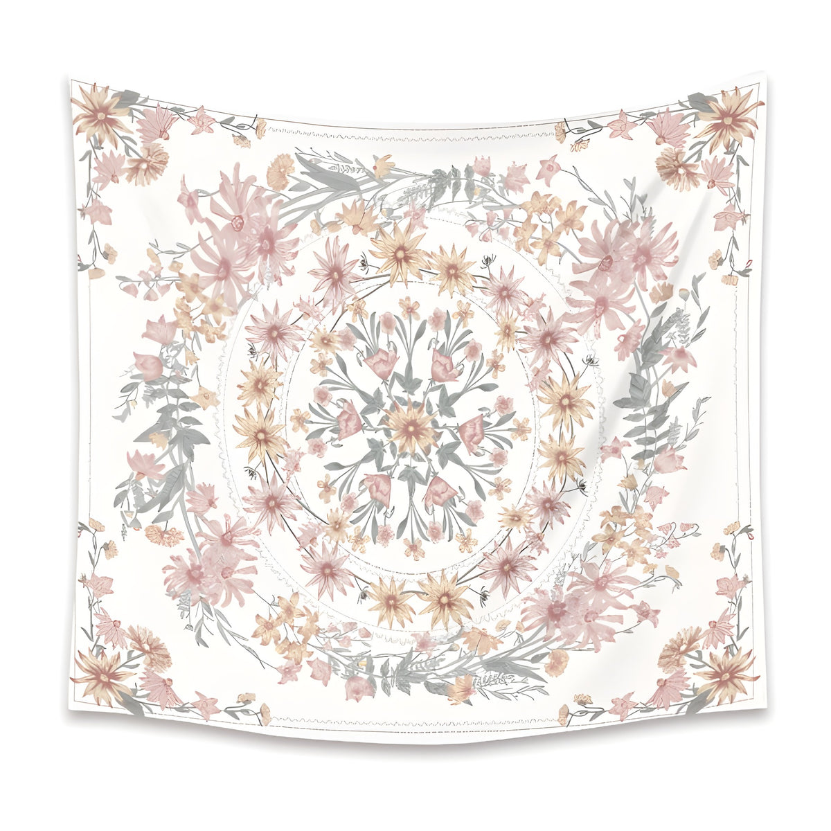 Tenture murale hippie mandala fleuri coloris blush
