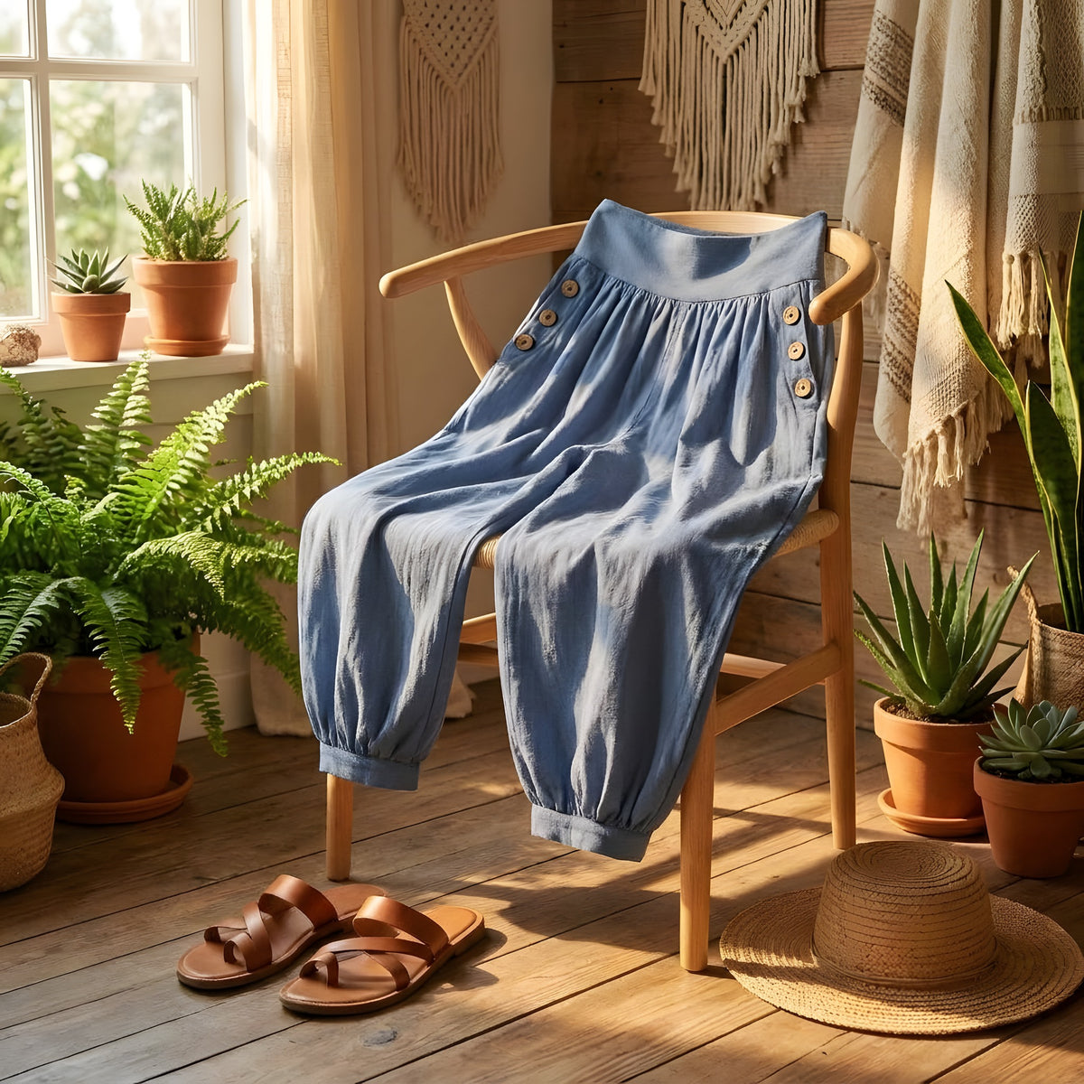 Sarouel Court Femme, Coupe Bouffante Taille Élastique