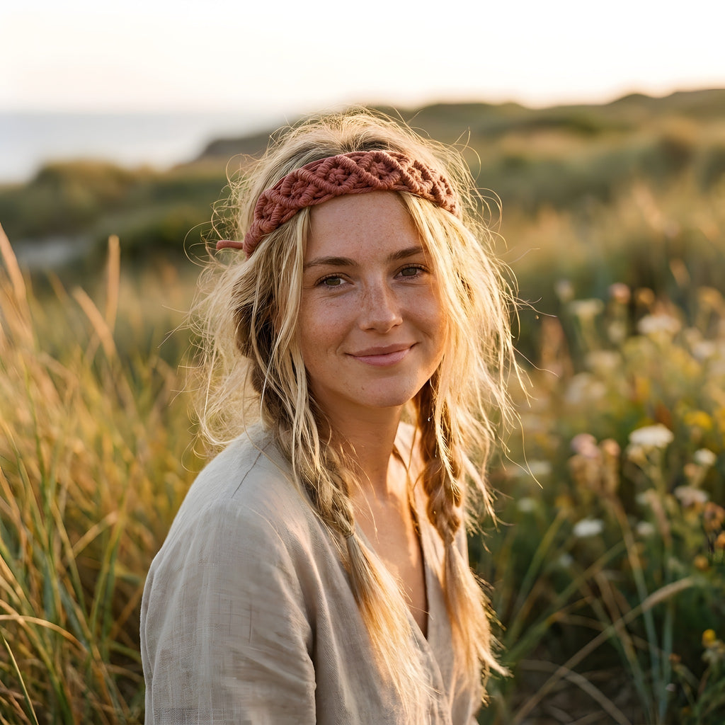Bandeau Hippie Coiffure Cheveux en Macramé Coton