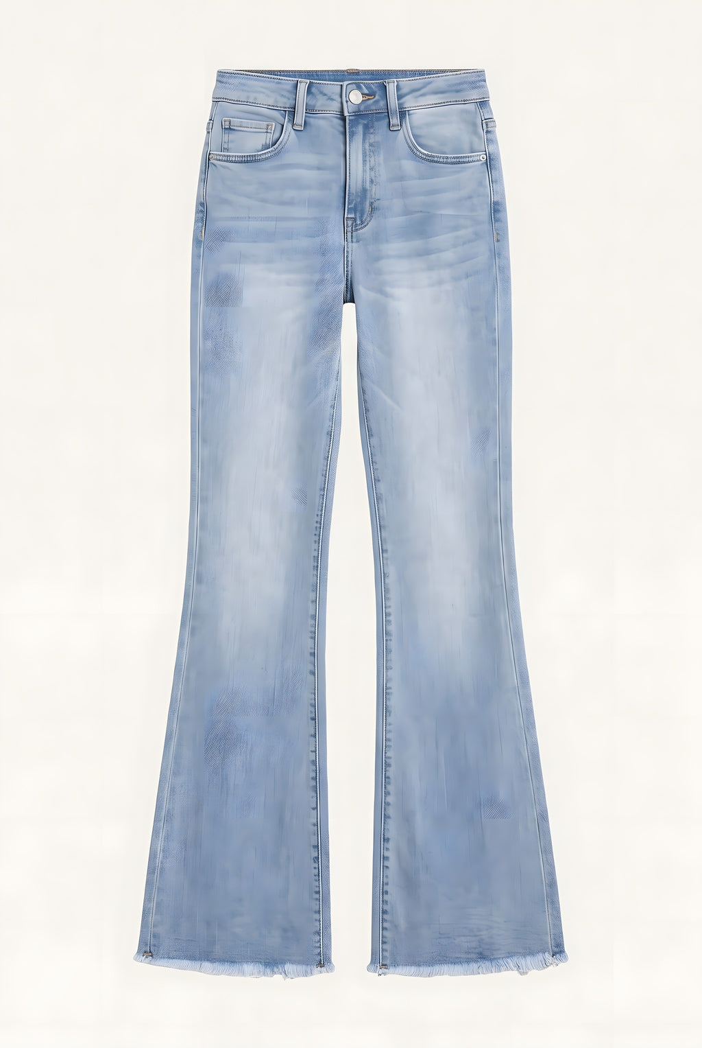 Jean Patte d'Éléphant Bleu Clair · Taille Haute Ourlet Frangé