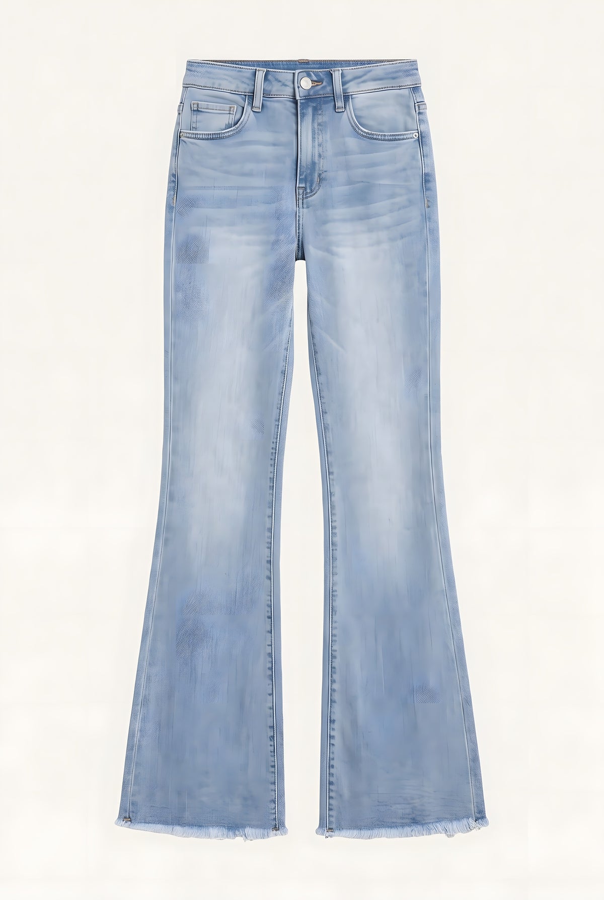 Jean Patte d'Éléphant Bleu Clair · Taille Haute Ourlet Frangé
