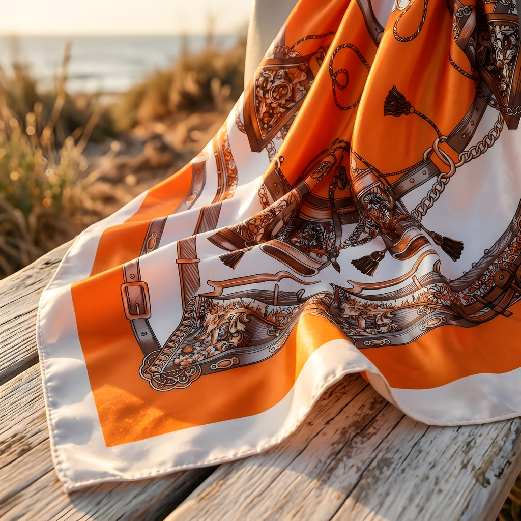Foulard Cheveux Hippie en Satin, Carré Baroque à Nouer
