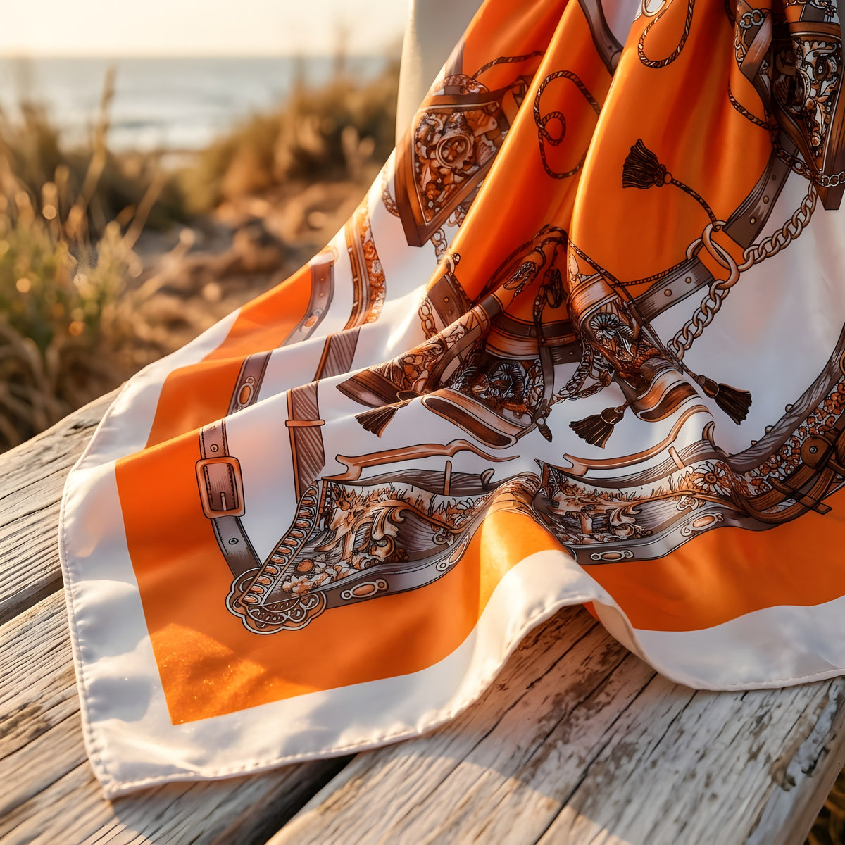 Foulard Cheveux Hippie en Satin, Carré Baroque à Nouer