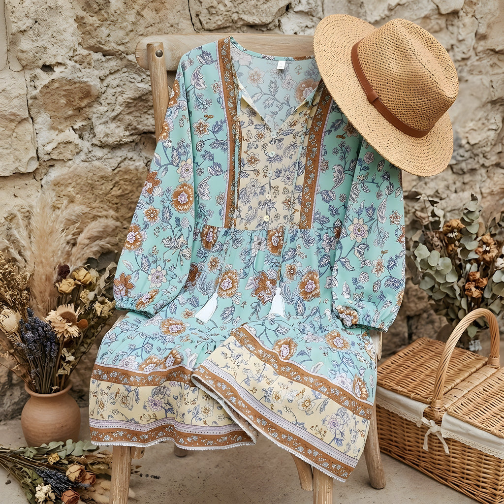 Tenue Hippie Femme Année 1960 · Robe Fleurie Col V