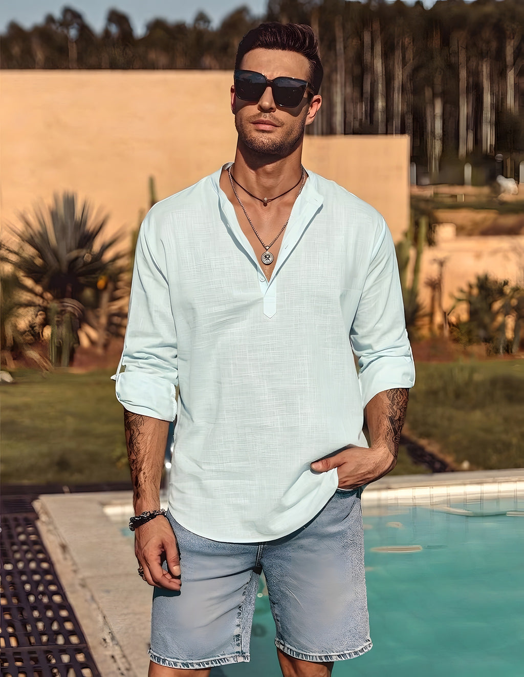 Tenue Hippie Chic Homme · Chemise Lin Col Mao