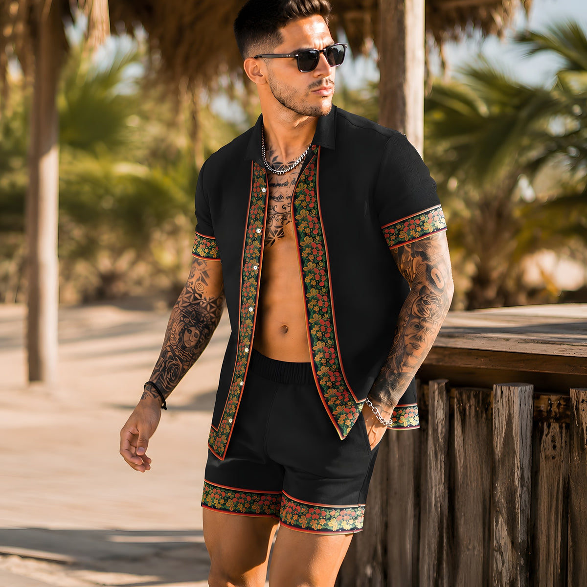 Tenue Hippie Homme · Ensemble Chemise & Short Bohème