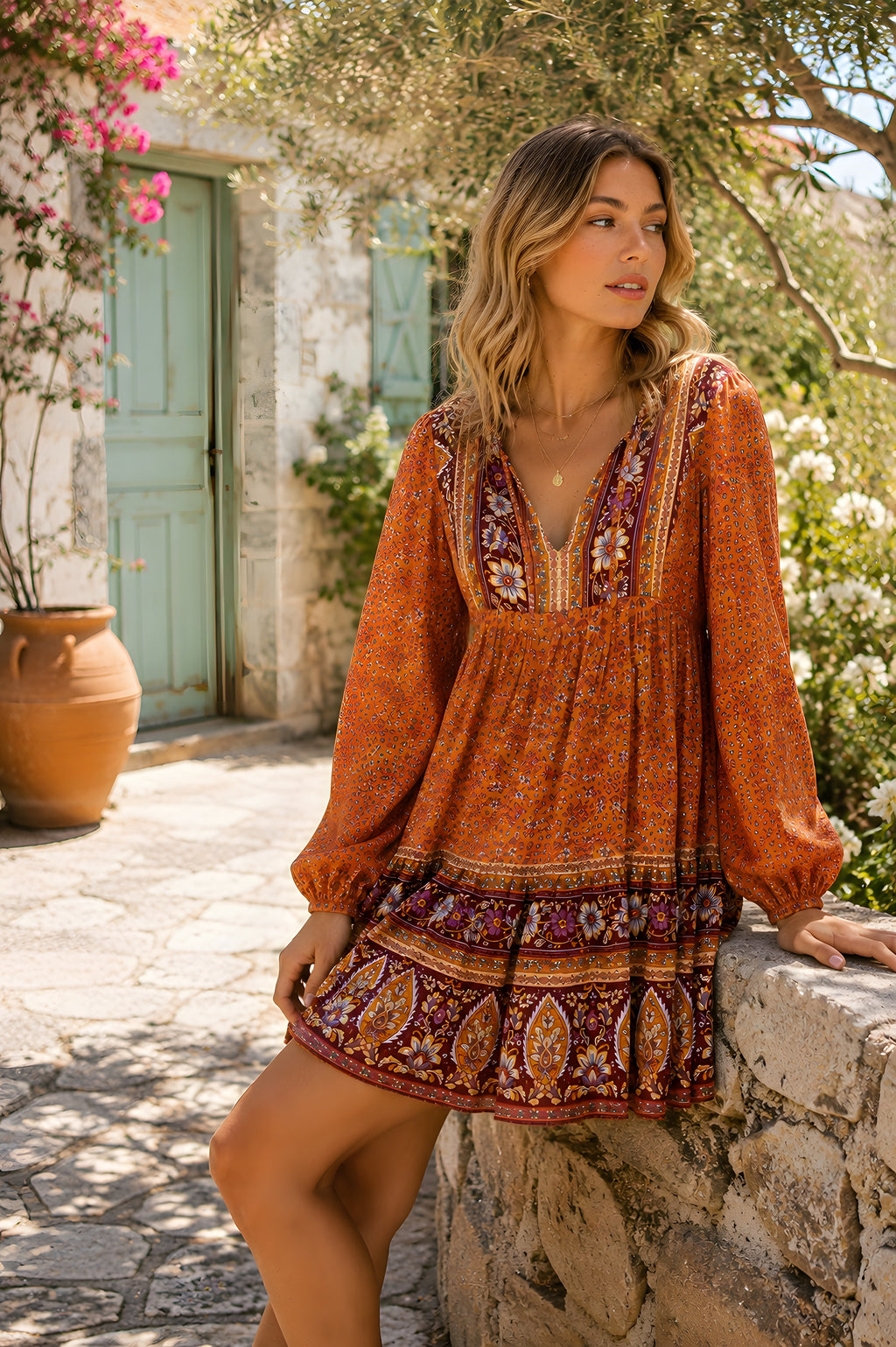 Robe Hippie Année 70 Fleurie · Manches Bouffantes