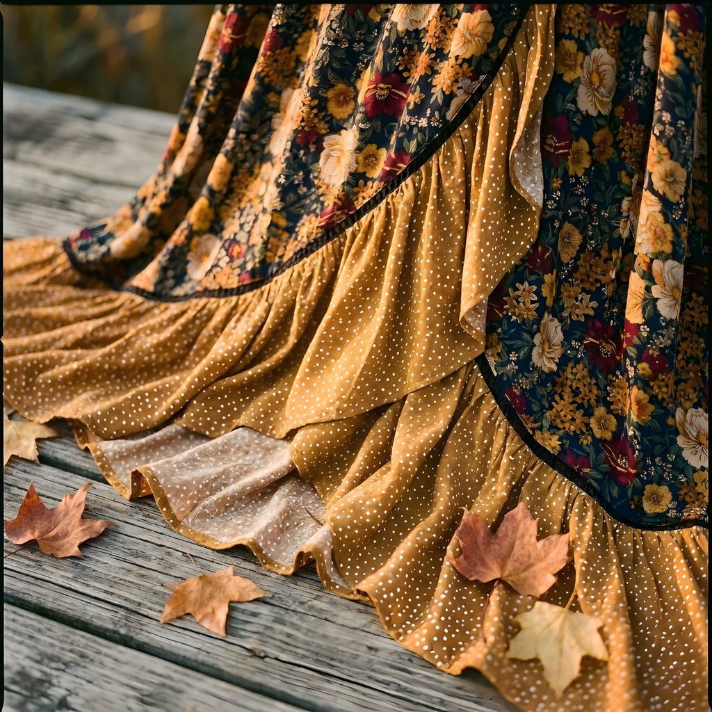 Robe Longue Hippie Chic Automne · Portefeuille Fleuri