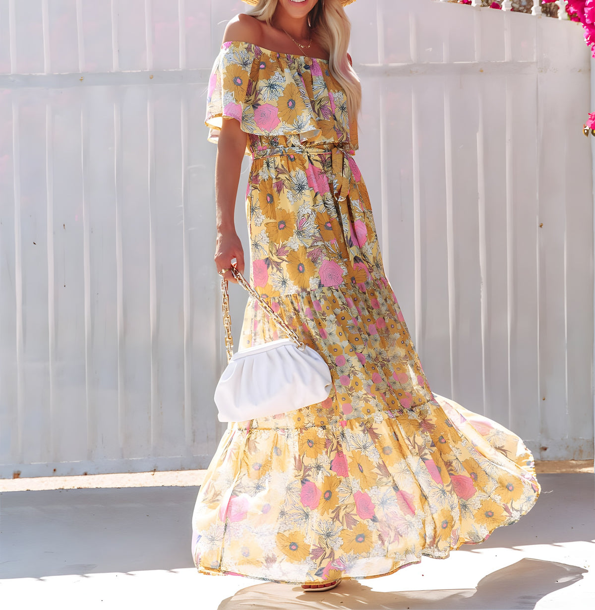 Robe Longue Fleurie Hippie · Épaules Dénudées