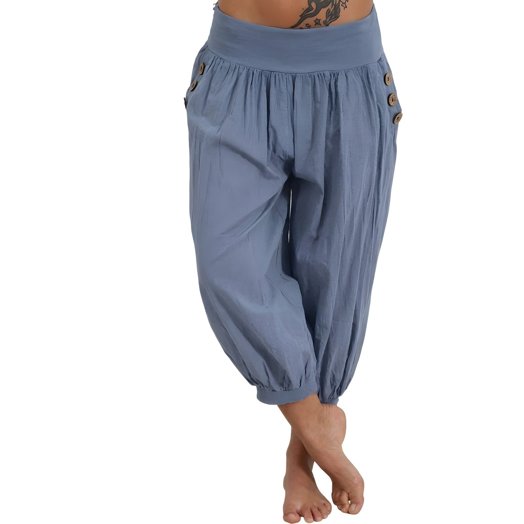 Sarouel Court Femme, Coupe Bouffante Taille Élastique