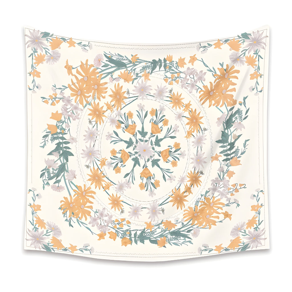 Tenture murale hippie mandala fleuri coloris jaune