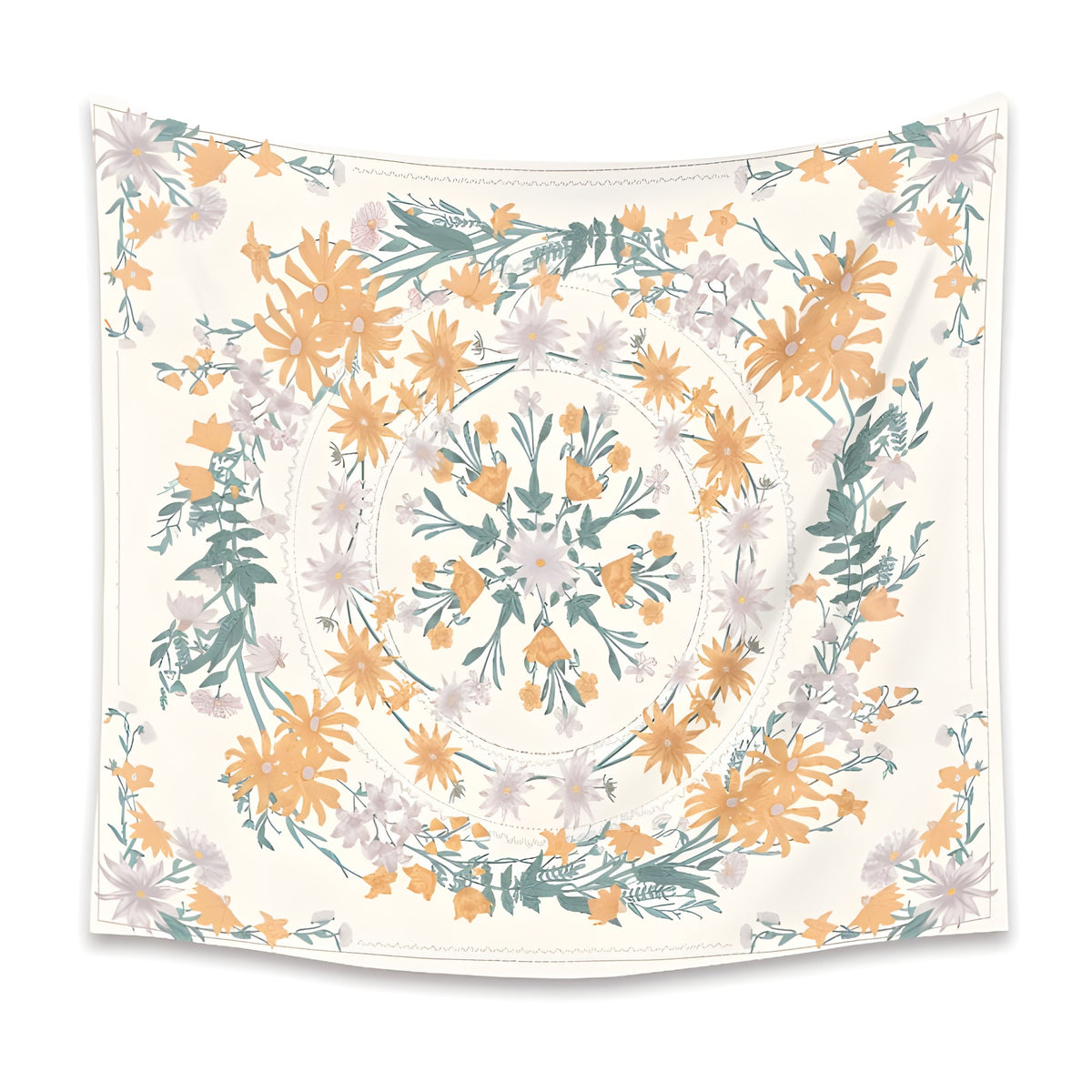 Tenture murale hippie mandala fleuri coloris jaune