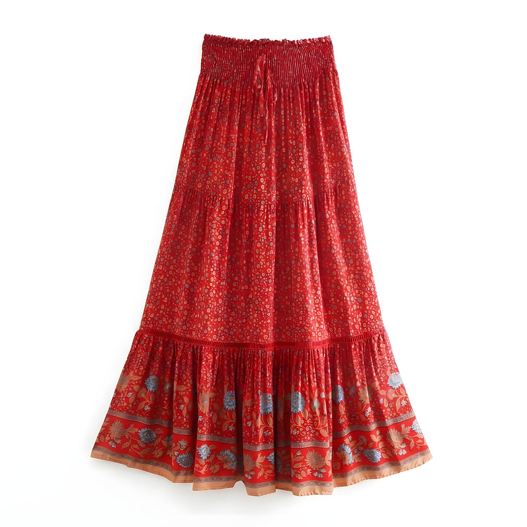 Jupe Hippie Chic Longue Rouge à Fleurs