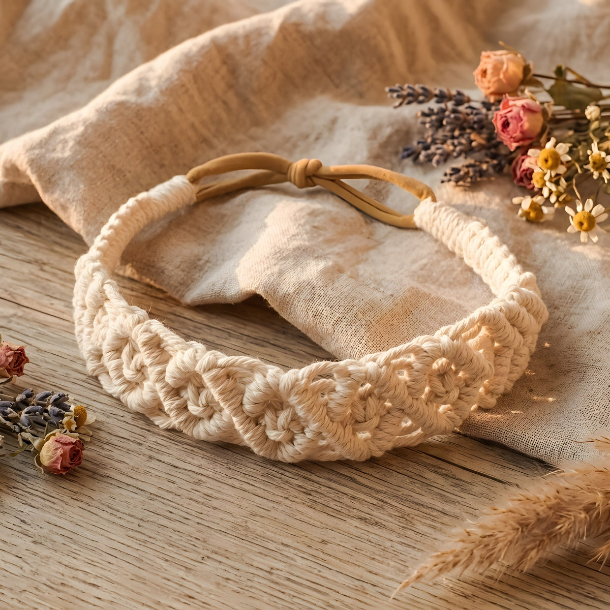 Bandeau Hippie Coiffure Cheveux en Macramé Coton