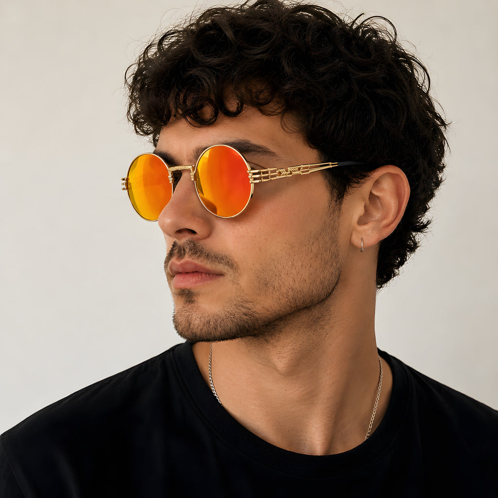 Lunette de Soleil Ronde Hippie Vintage · Verres Orange