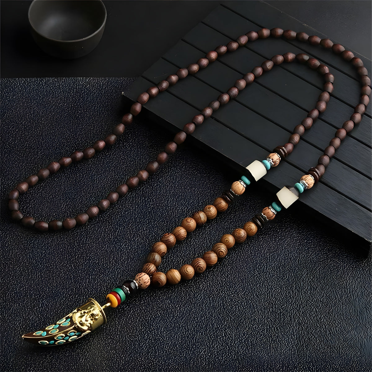 Collier Hippie Homme Sautoir en Bois · Âme Nomade