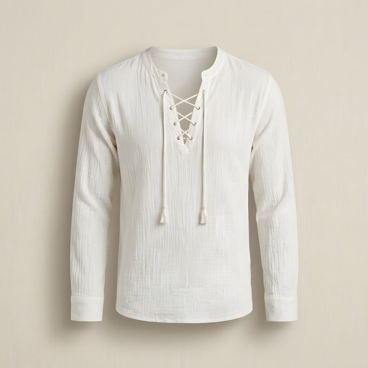 Chemise Hippie Homme Moderne · Col Lacé Coton Léger