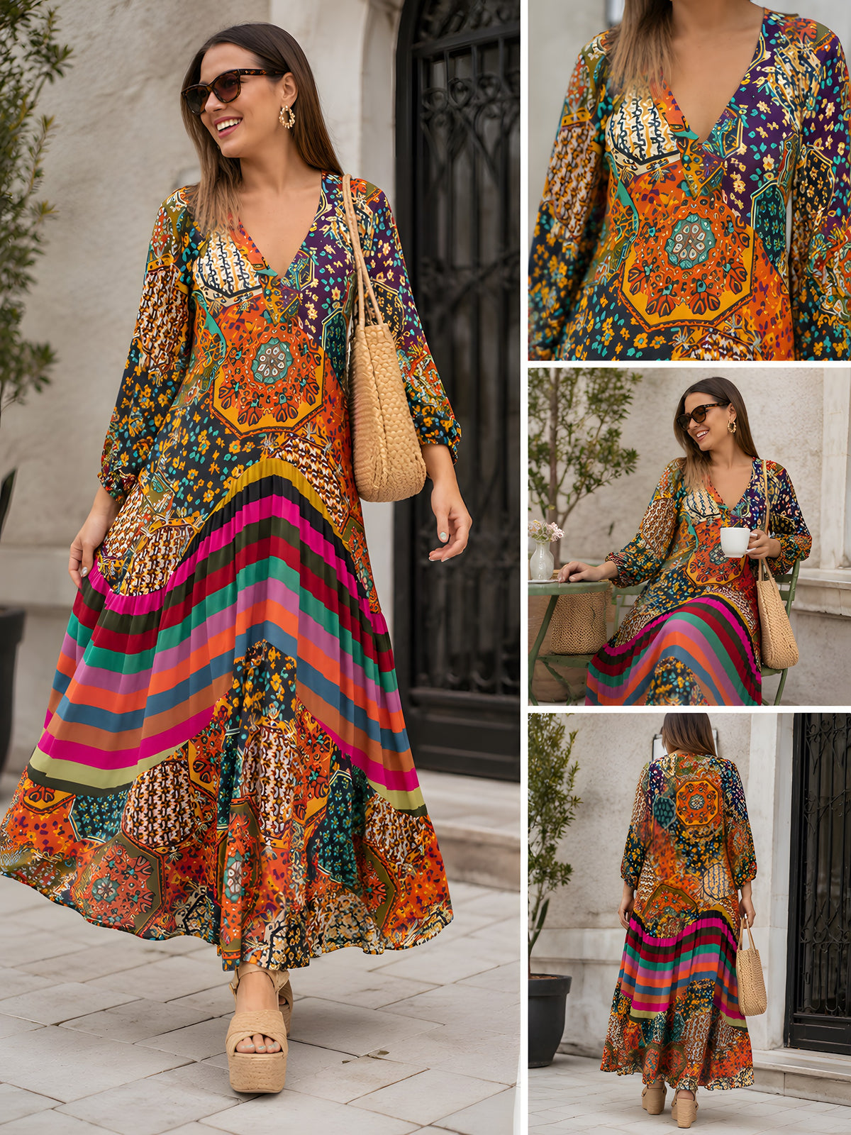 Robe Longue Hippie Chic · Patchwork Multicolore