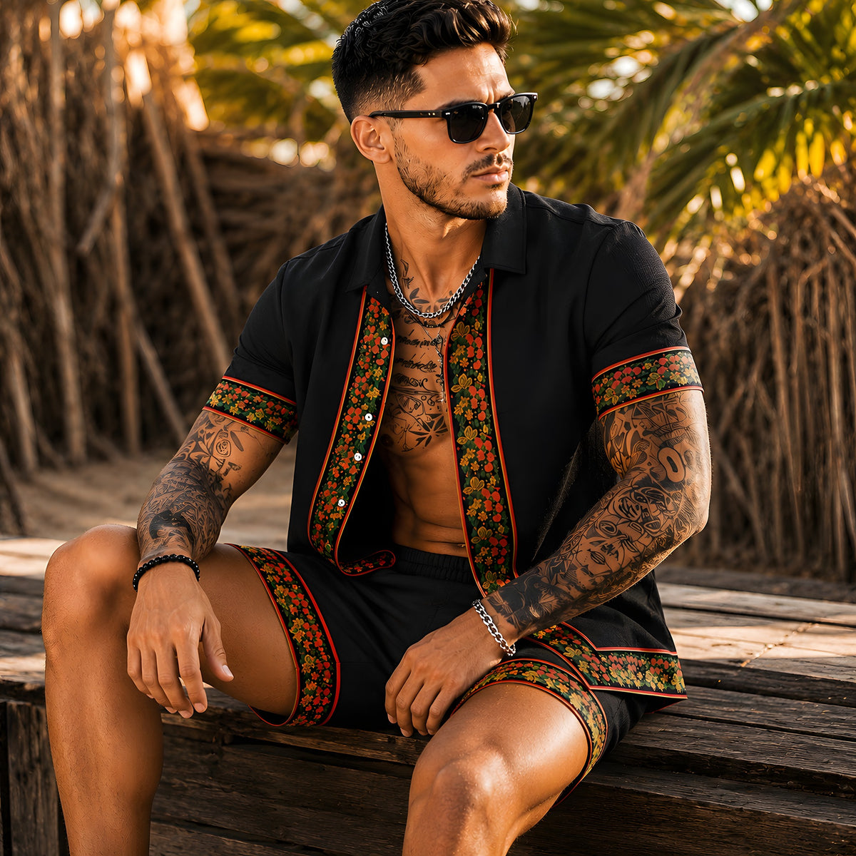 Tenue Hippie Homme · Ensemble Chemise & Short Bohème