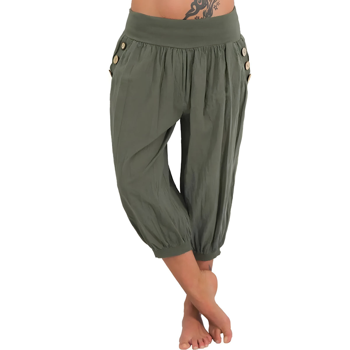 Sarouel Court Femme, Coupe Bouffante Taille Élastique