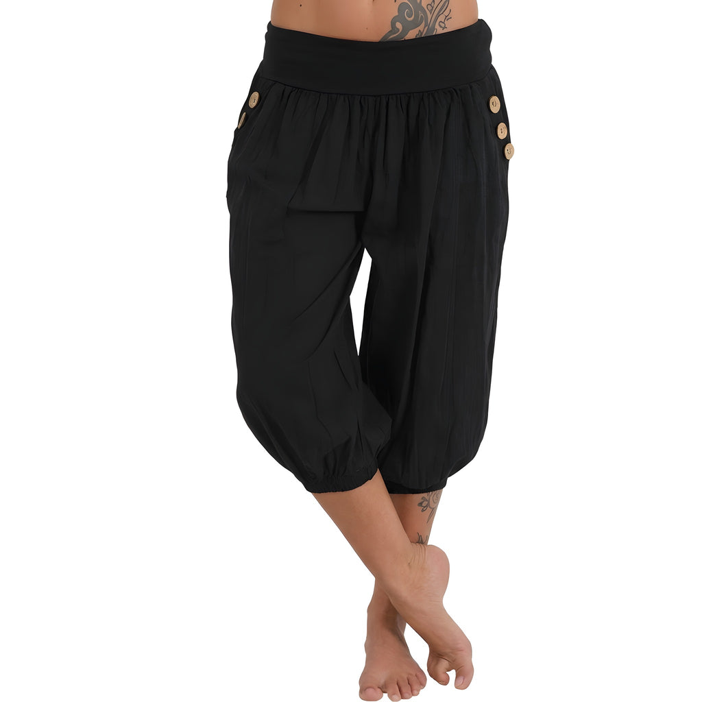 Sarouel Court Femme, Coupe Bouffante Taille Élastique