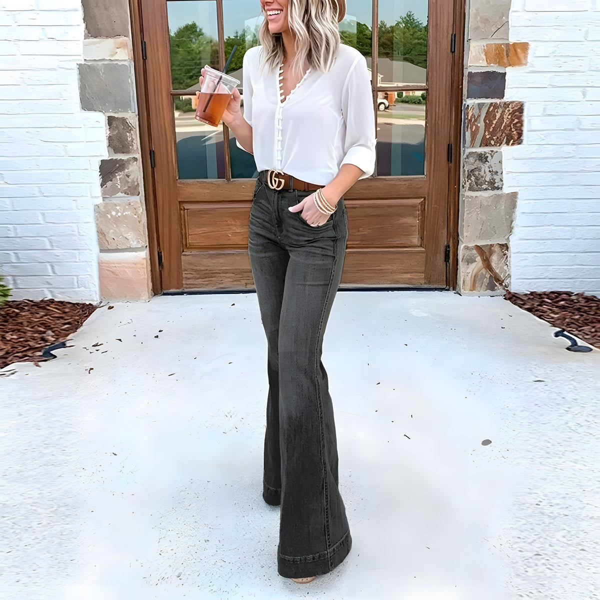Jean Patte d'Éléphant Taille Haute Femme · Denim Stretch