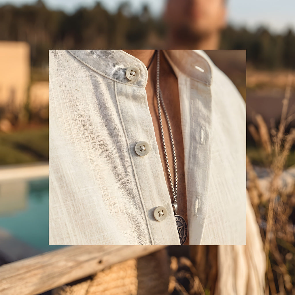 Tenue Hippie Chic Homme · Chemise Lin Col Mao