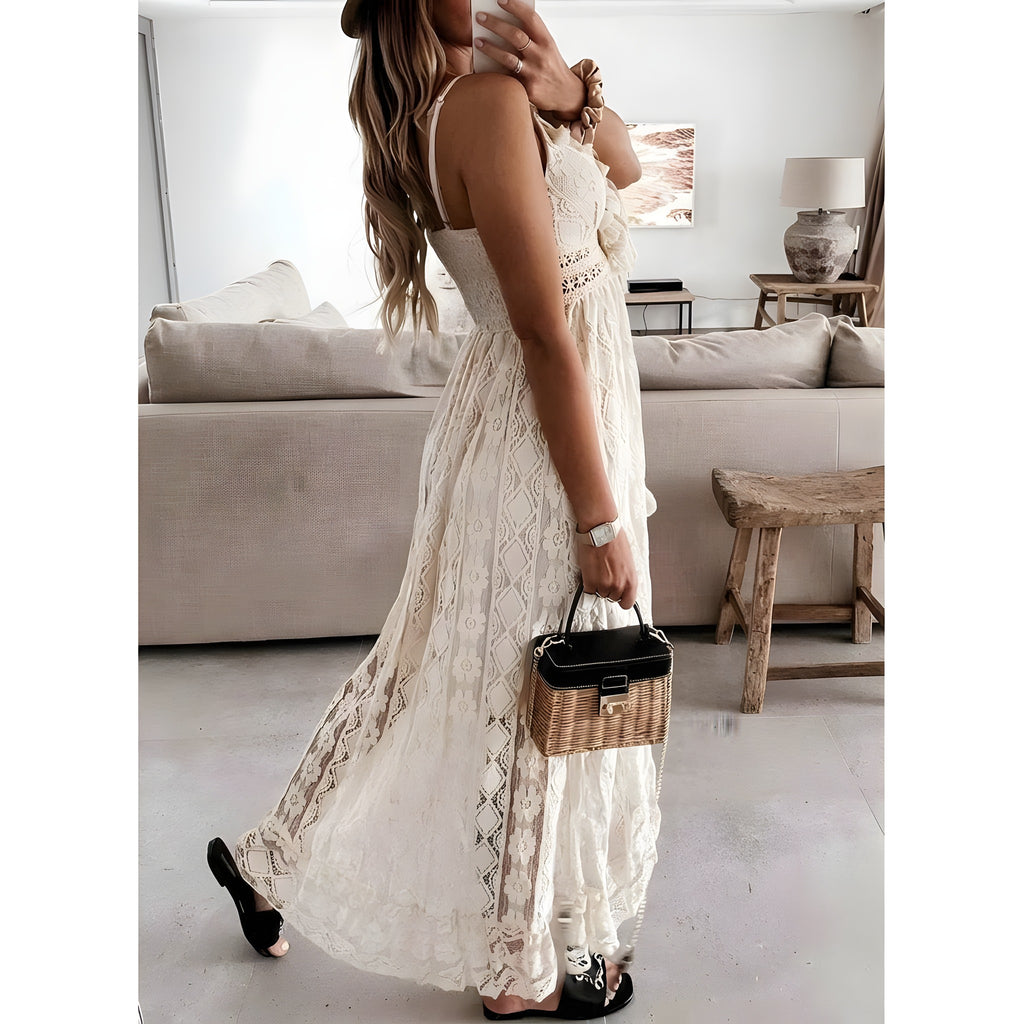 Robe Longue Blanche Bohème Hippie · Dentelle & Pompons