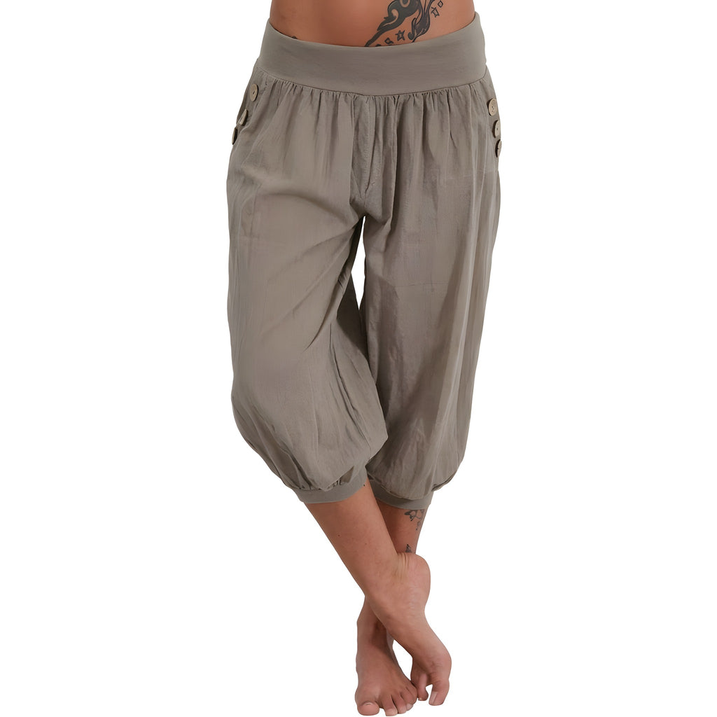 Sarouel Court Femme, Coupe Bouffante Taille Élastique