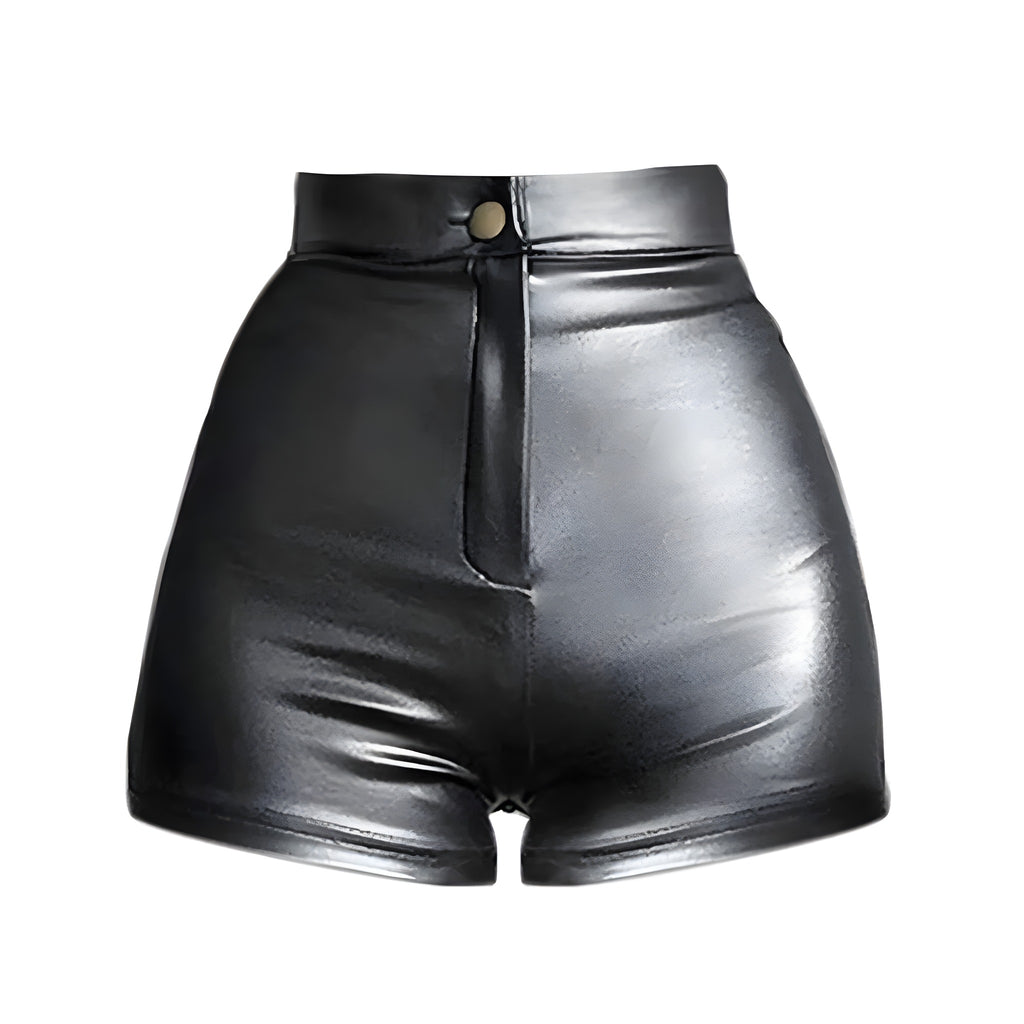 Mini short en simili cuir noir taille haute, mannequin invisible