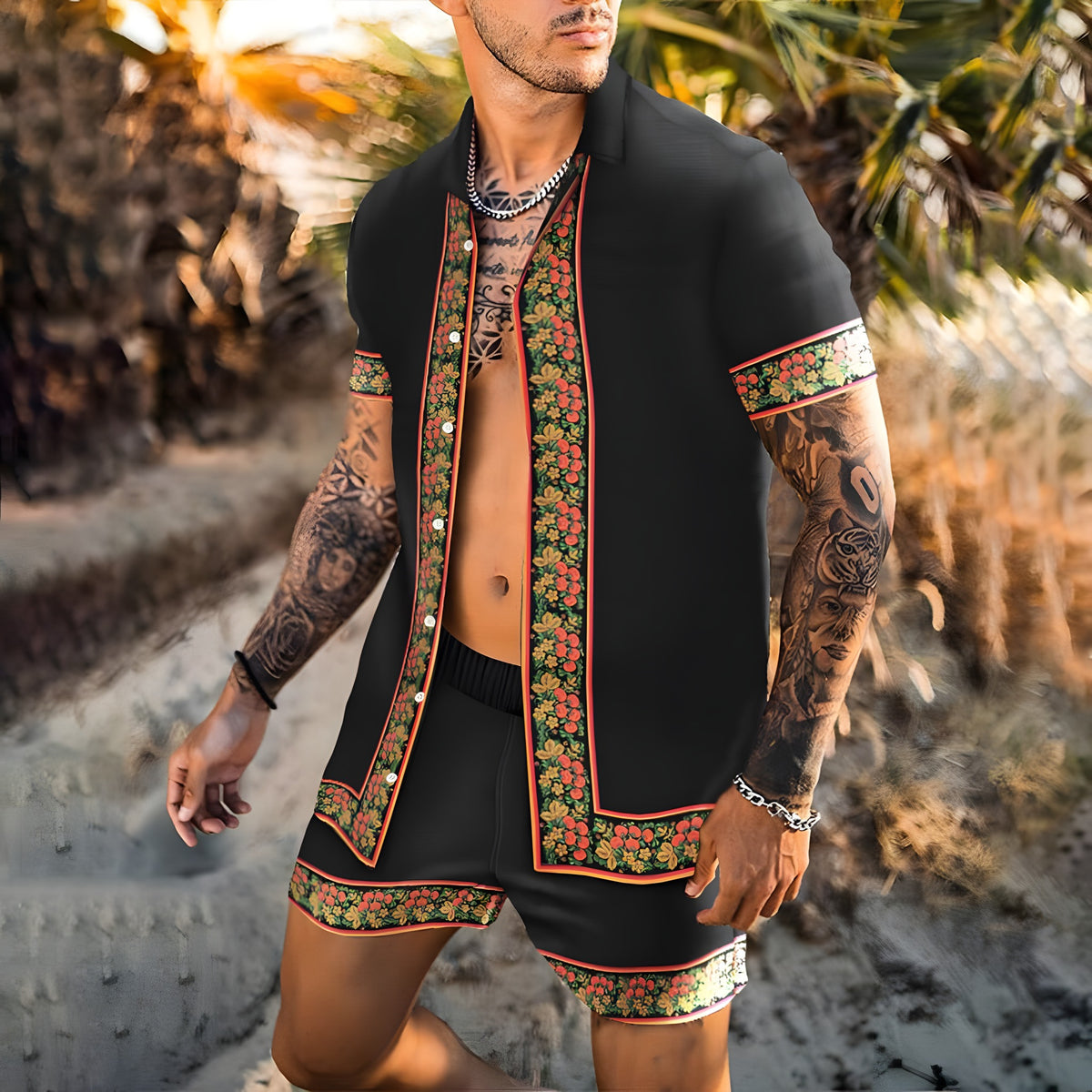 Tenue Hippie Homme · Ensemble Chemise & Short Bohème