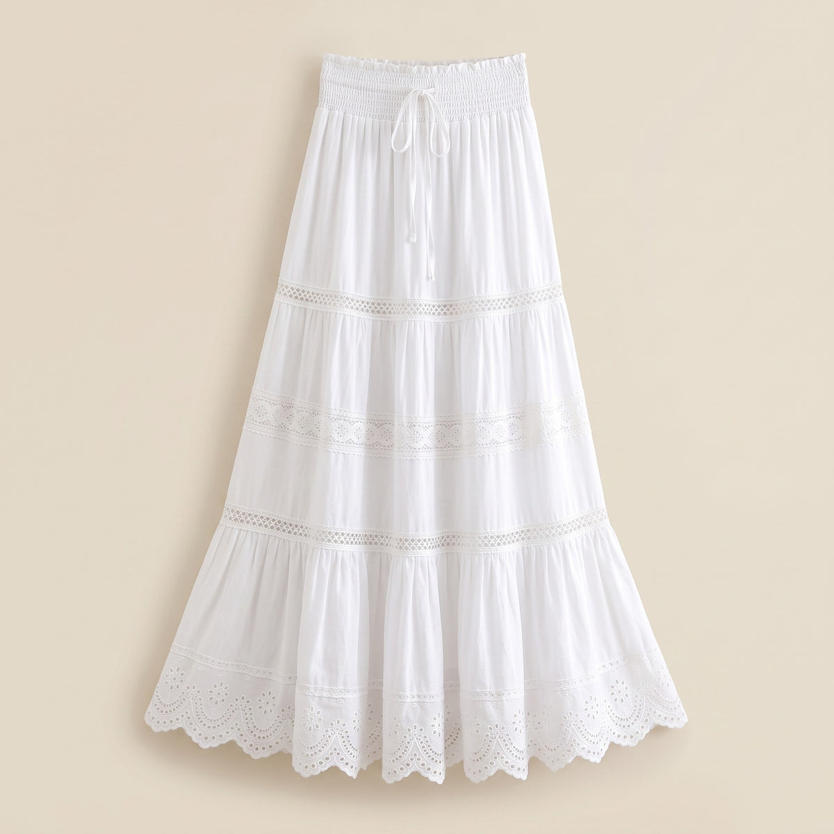 Jupe hippie blanche à volants et dentelle, vue produit