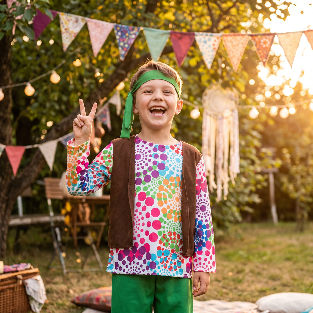Petit garçon souriant en déguisement hippie enfant