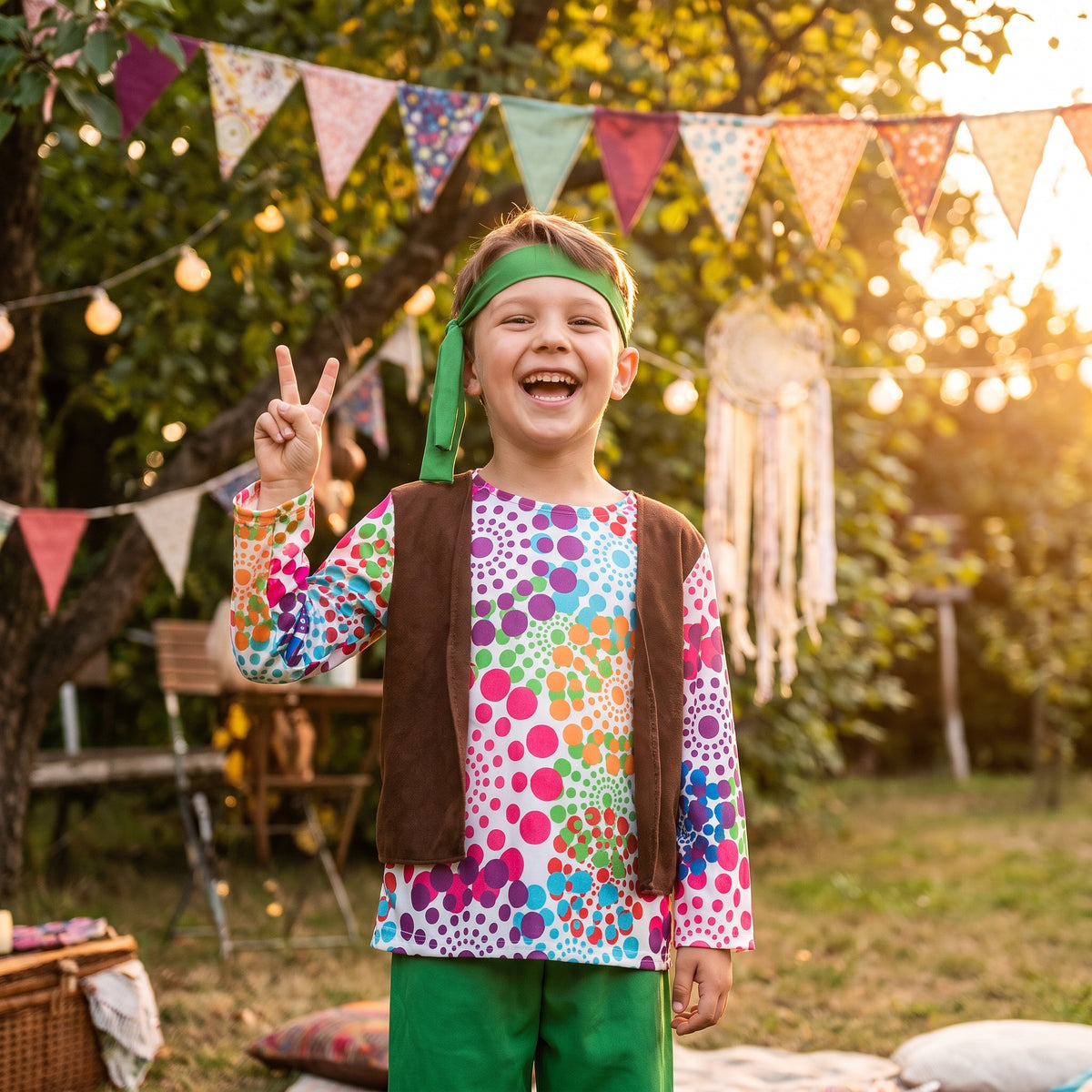 Petit garçon souriant en déguisement hippie enfant