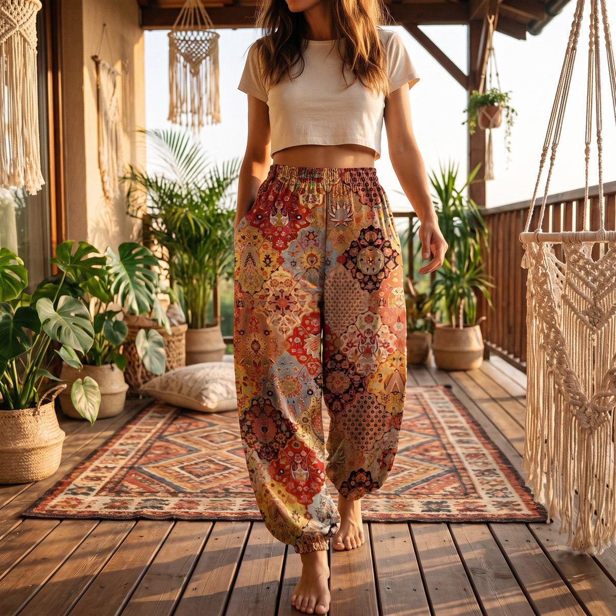 Sarouel femme boheme sur terrasse boheme