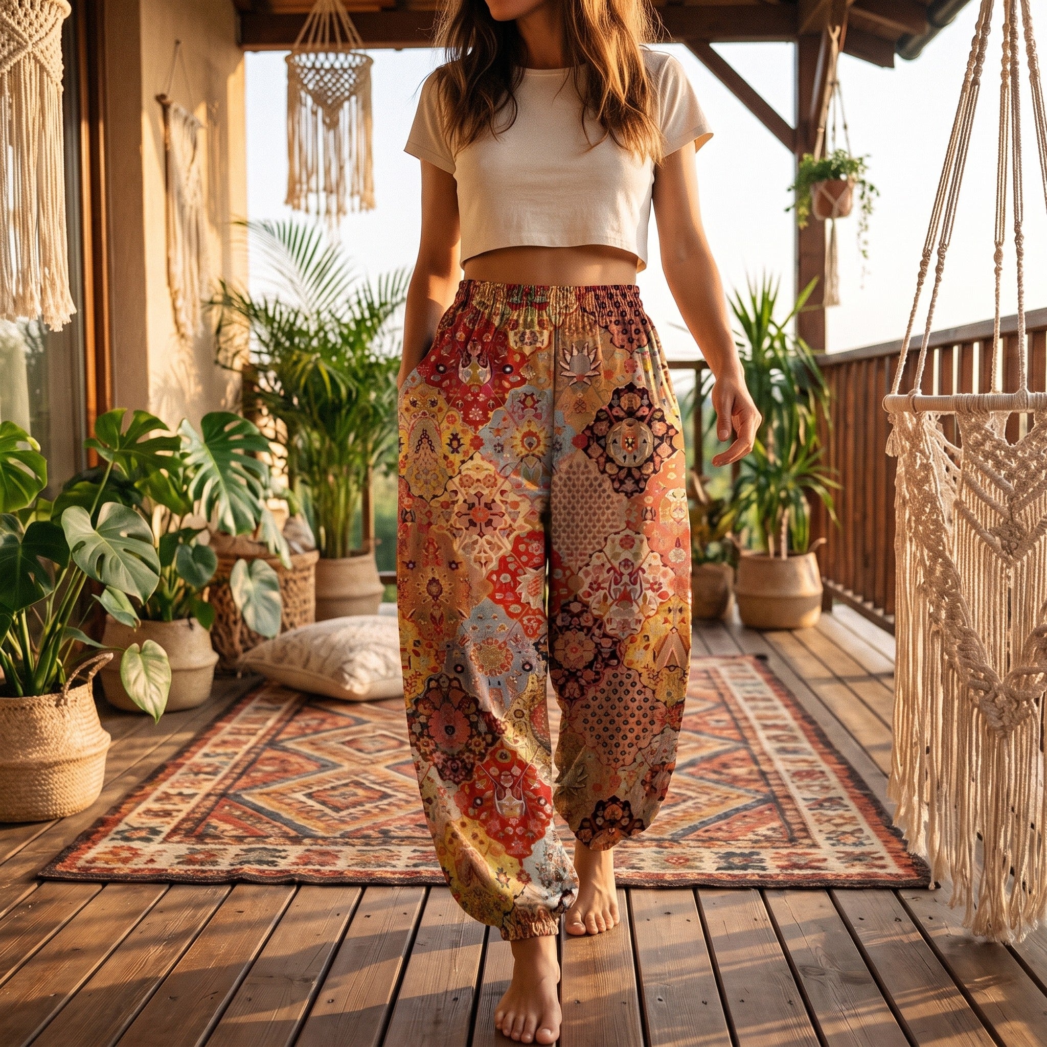 Sarouel femme boheme sur terrasse boheme Image