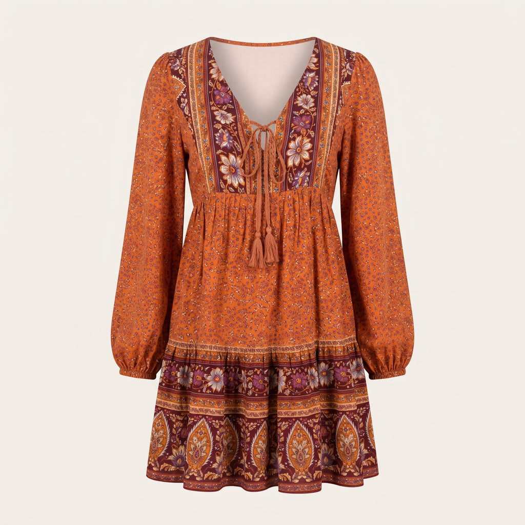 Robe hippie année 70 fleurie packshot imprimé floral