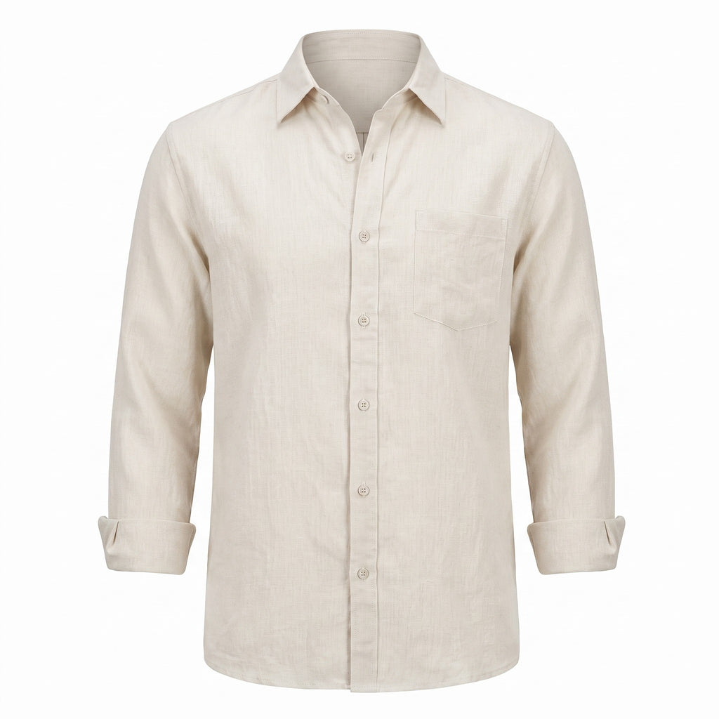 Chemise lin homme hippie ecru packshot fond blanc