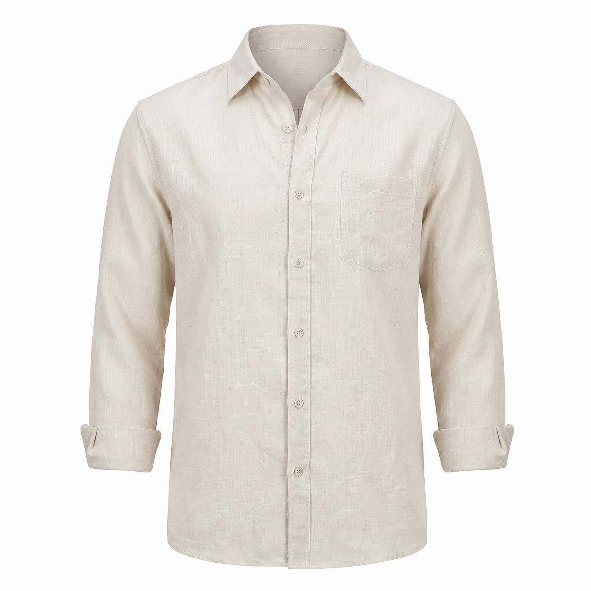 Chemise lin homme hippie ecru packshot fond blanc