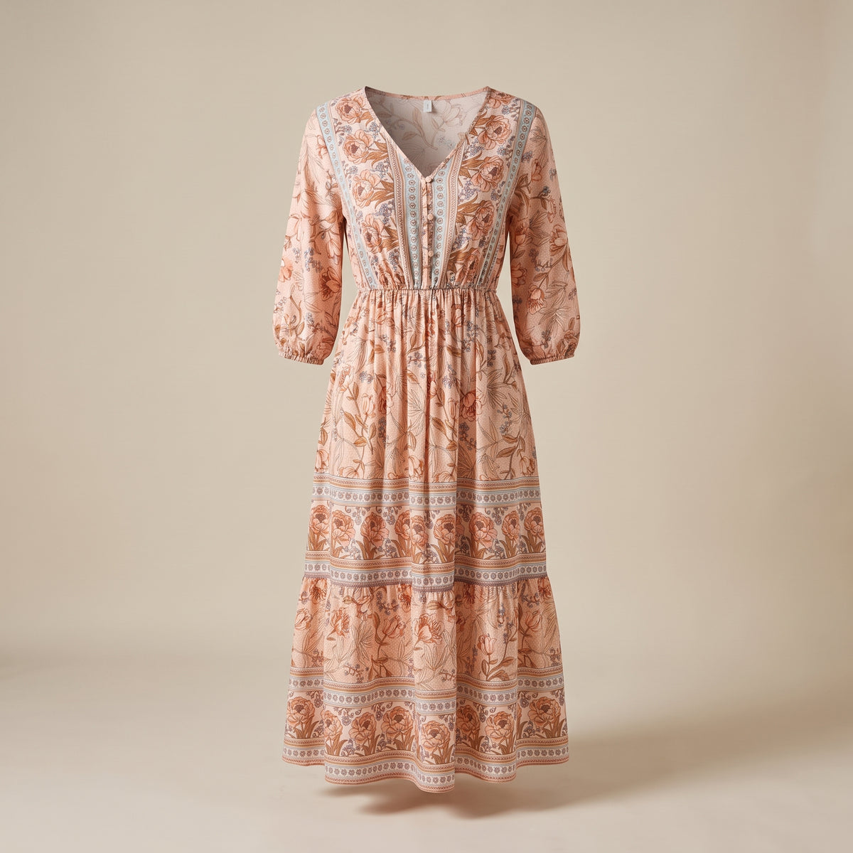 Robe midi bohème fleurie, vue ghost mannequin