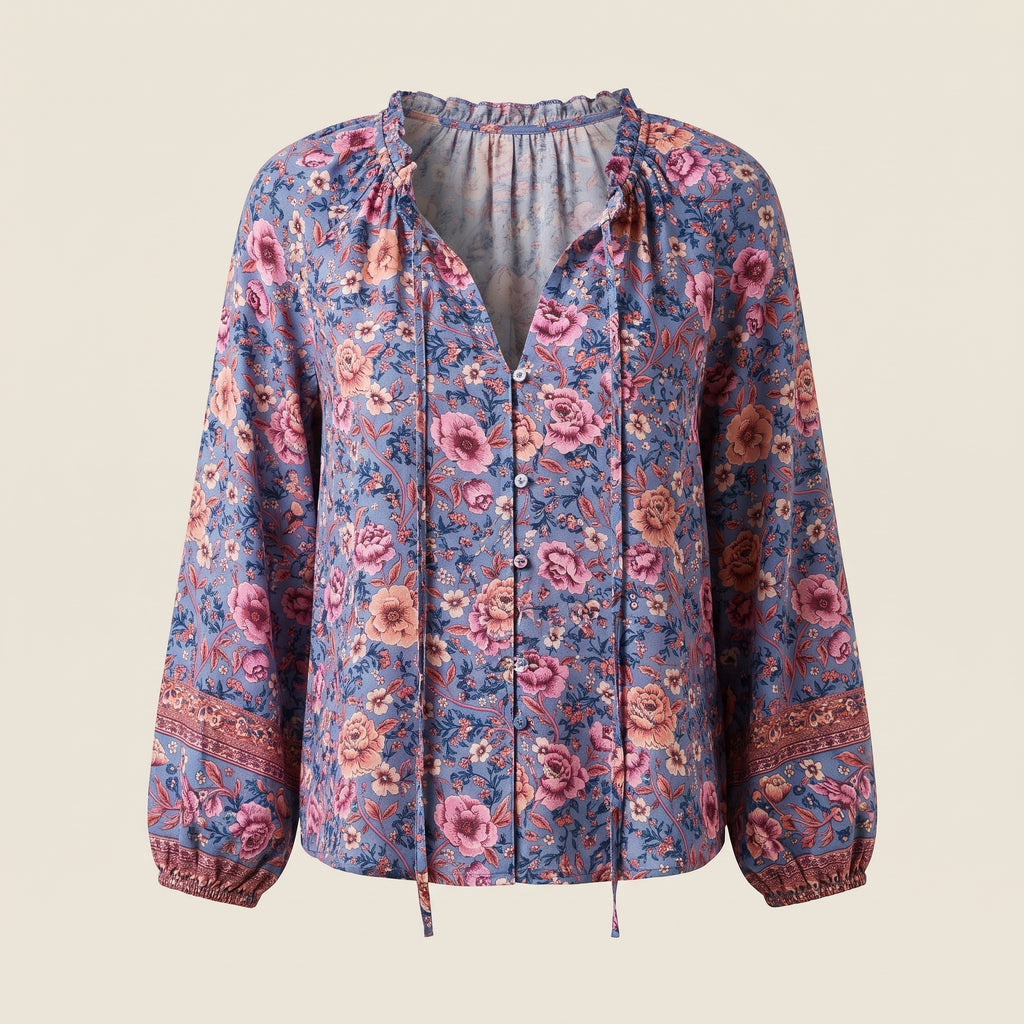 Blouse hippie fleurie, vue ghost mannequin