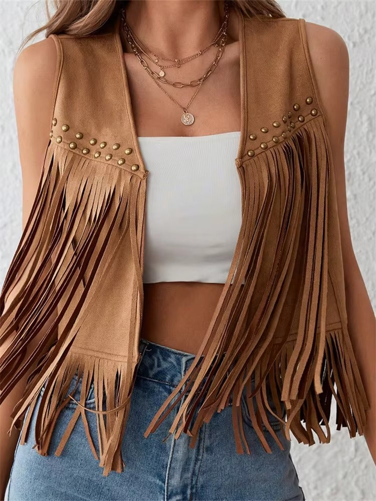 Veste Bohème sans Manches à Franges