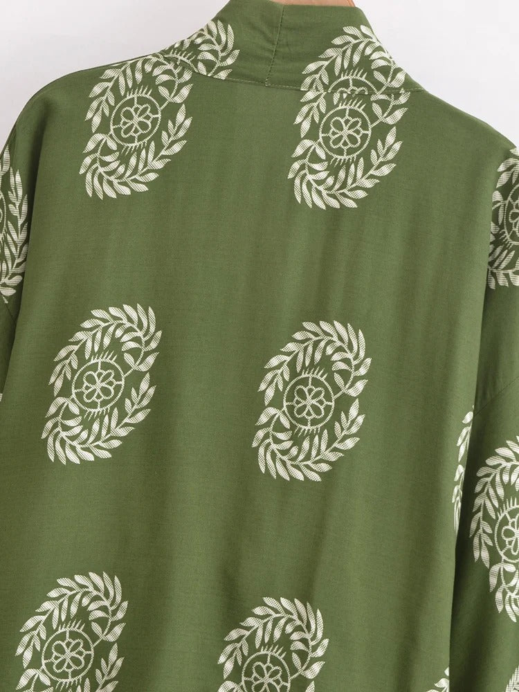 Kimono Court à Nouer Imprimé Végétal