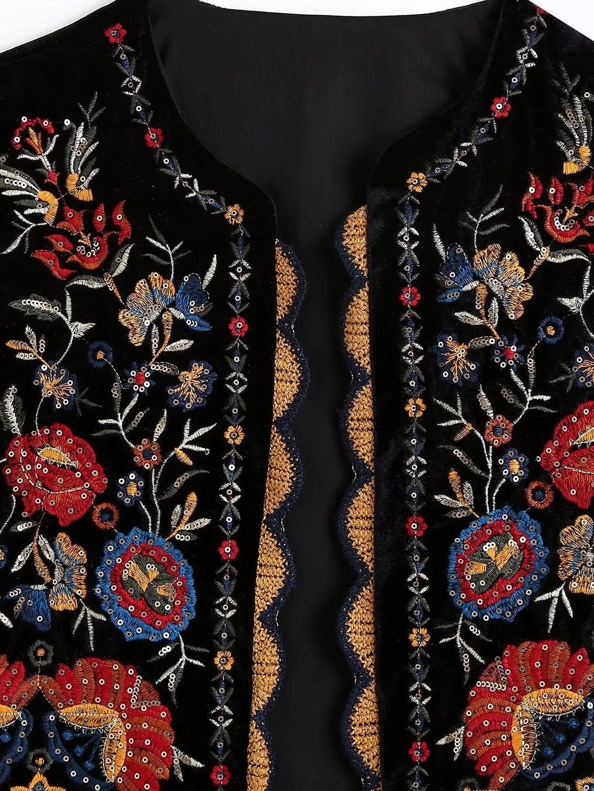 Gilet sans Manches en Velours Brodé