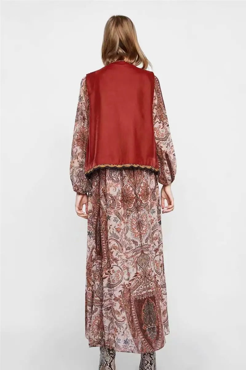 Gilet sans Manches en Velours Brodé