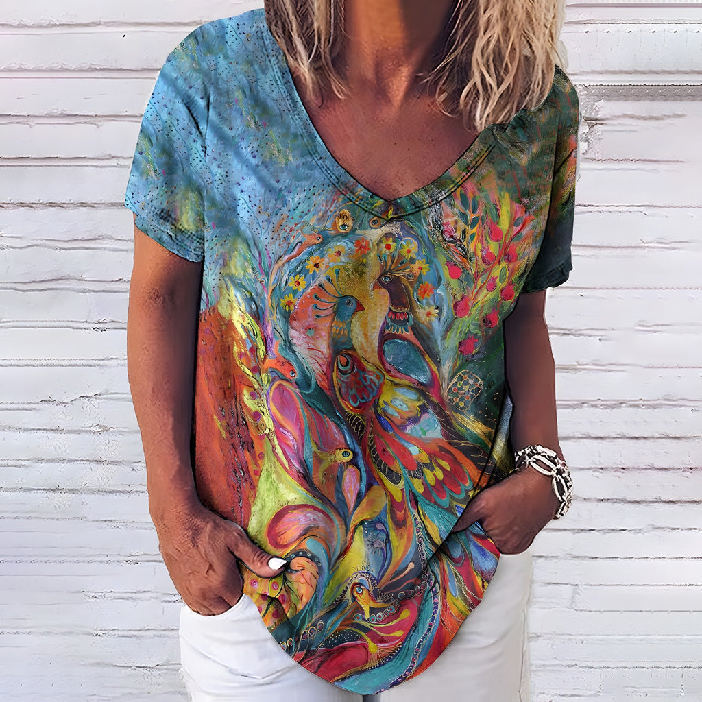 T-shirt hippie imprime paon bleu