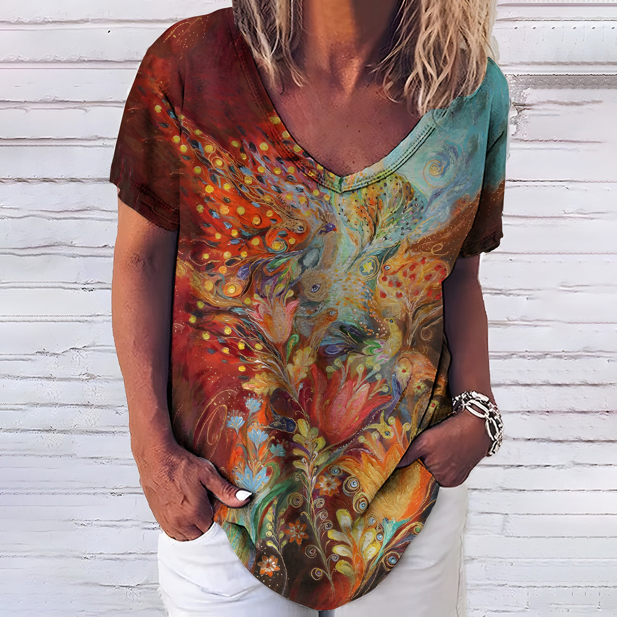 T-shirt hippie imprime rouge