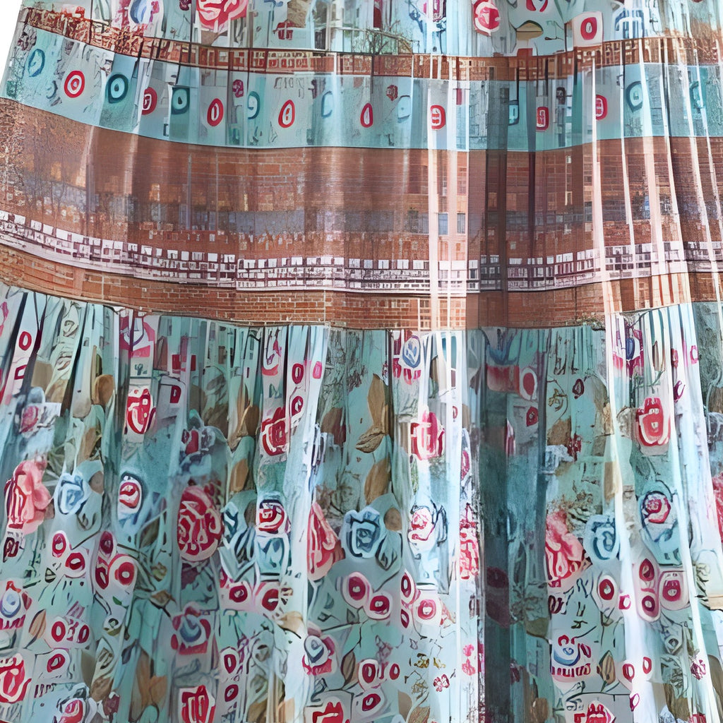 Gros plan imprimé floral turquoise et bordure ethnique