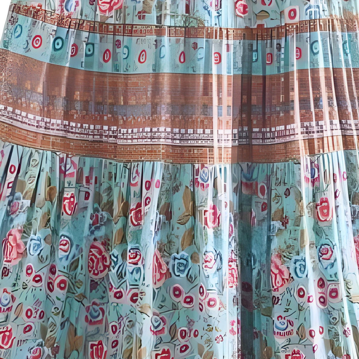 Gros plan imprimé floral turquoise et bordure ethnique
