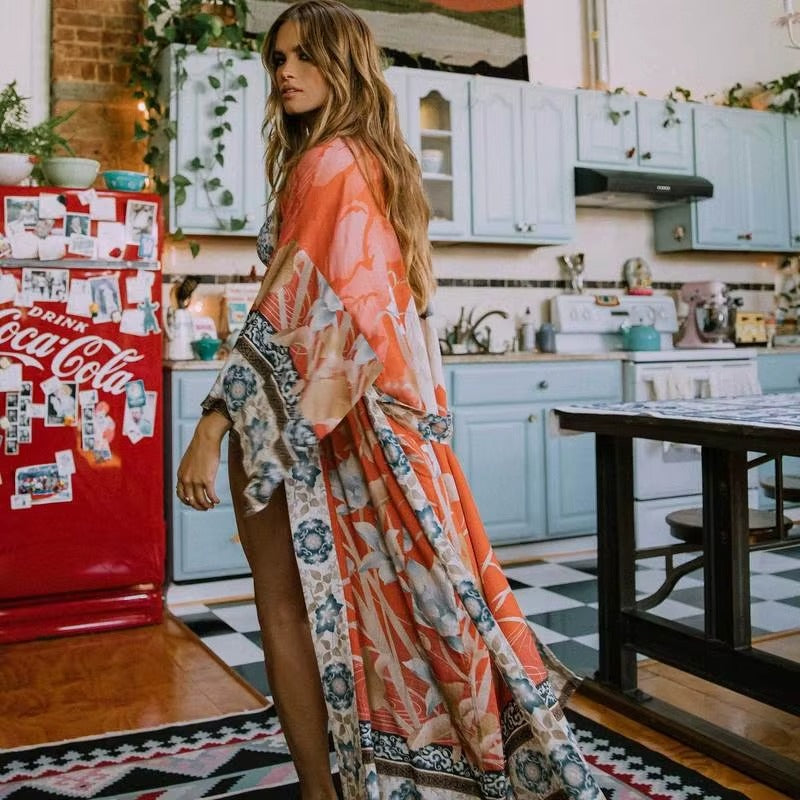 Kimono Long Bohème Imprimé Floral "Ethereal"